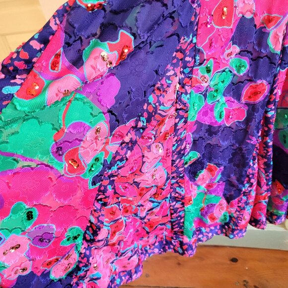 Vintage Diane Freis Original Floral Georgette Dress With Puff Sleeves & Smocked - Picture 6 of 6